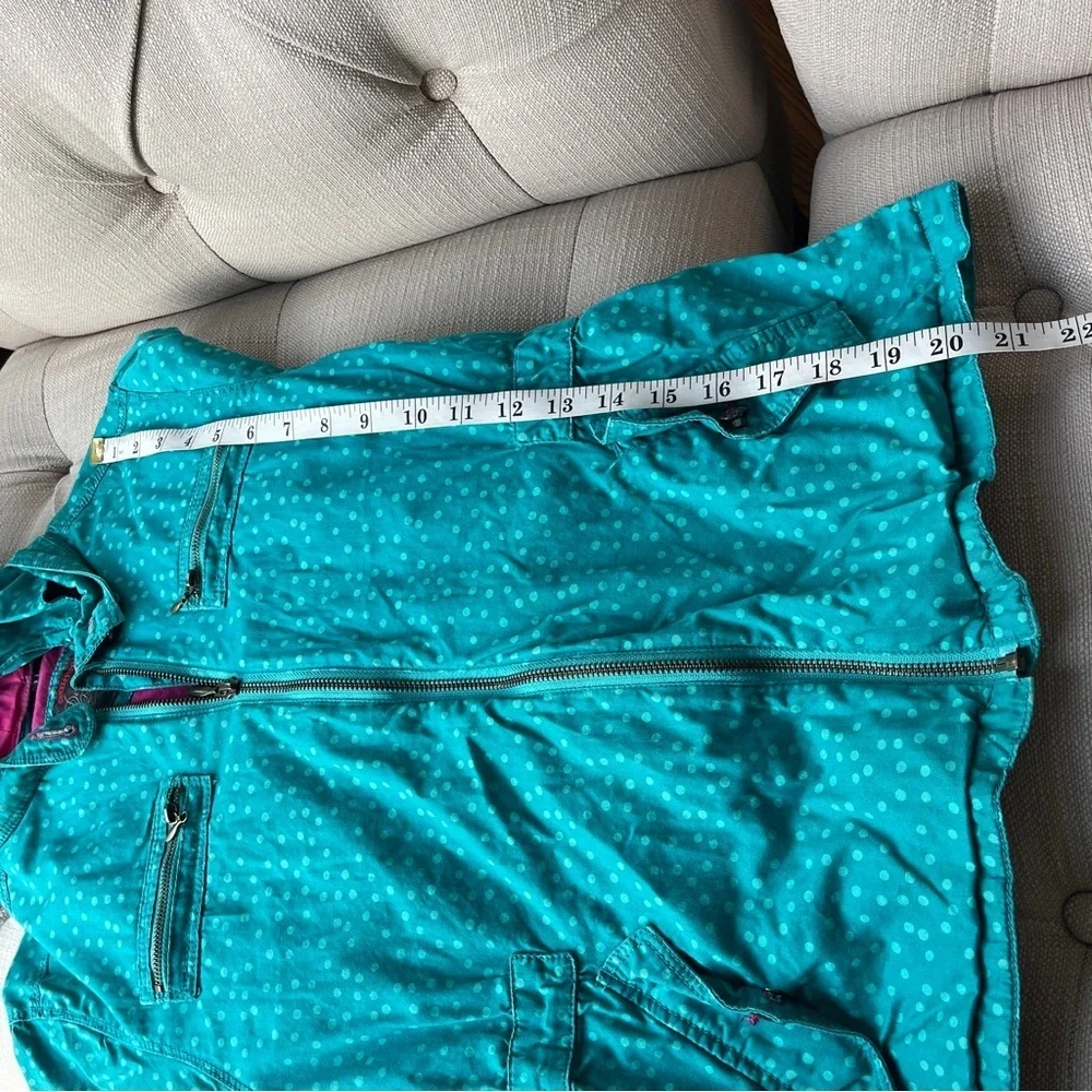 Catimini Jacket Kids size 12 Teal Polka Dot Spring Jacket Pink Hood full zipper